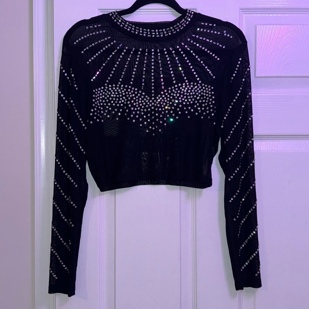 Sheer Rhinestone Crop top with stretch
